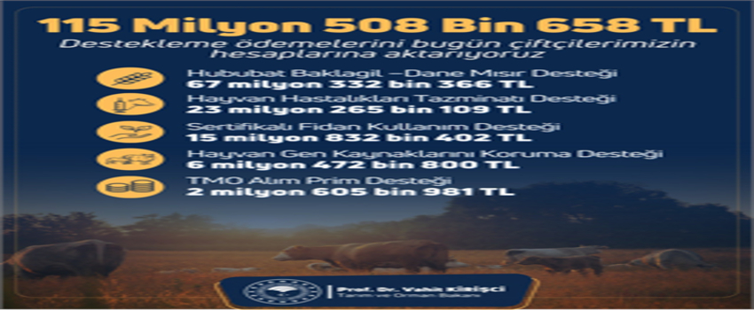 115,5 MİLYONLUK DESTEK ÖDENİYOR!