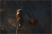 Sadece balı toplamak değil sepeti indirmek te ayrı bir maharet