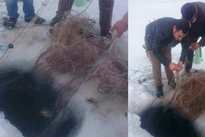 Gölün Donmasını Fırsat Bilip Balık Avına Çıktılar