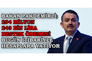 Bakan Pakdemirli 294 Milyon 243 Bin Lira Destek Ödemesi Bugün İtibariyle Hesaplara Yatıyor